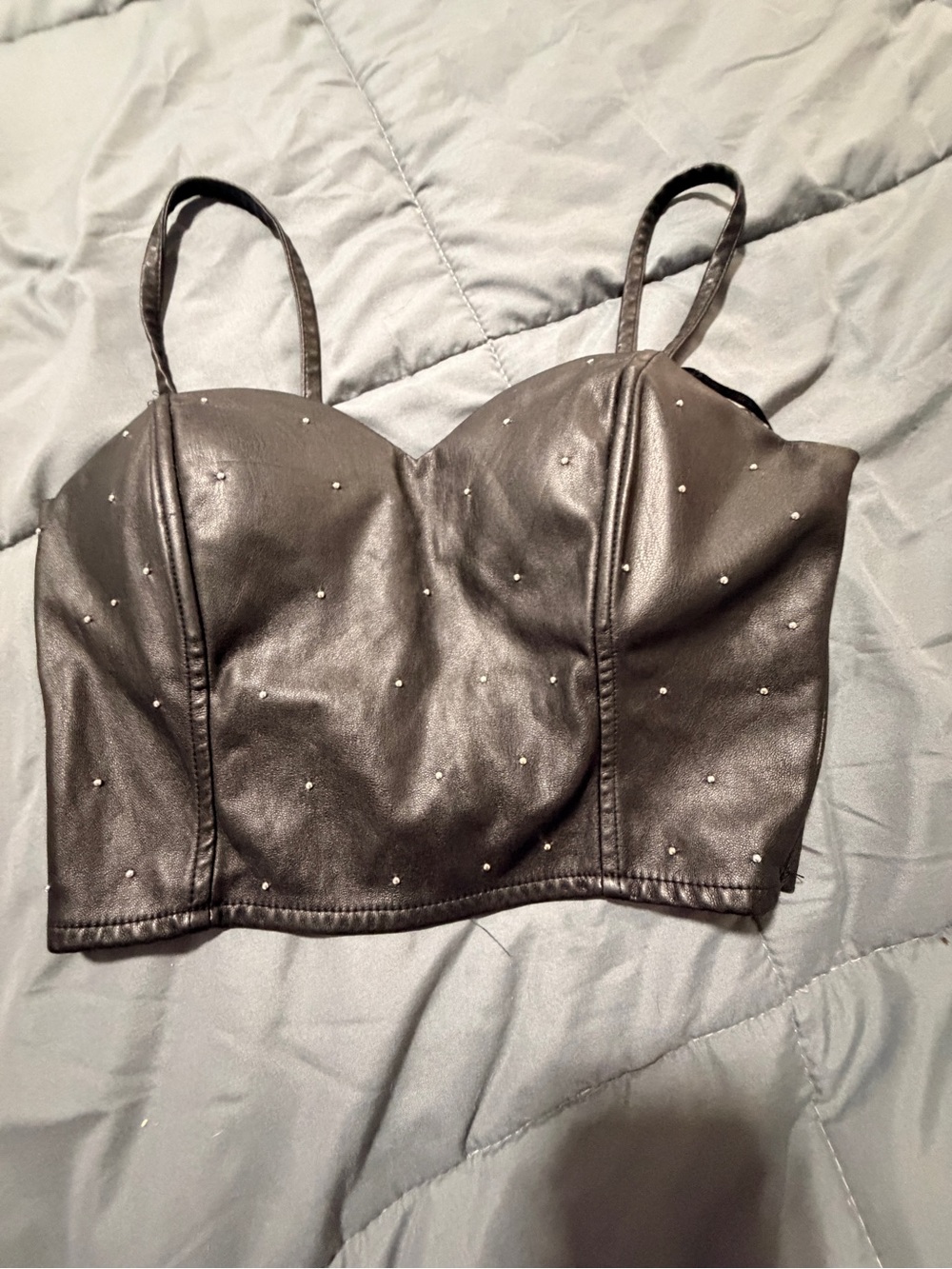 Say What? Black Faux Leather Studded Crop Top